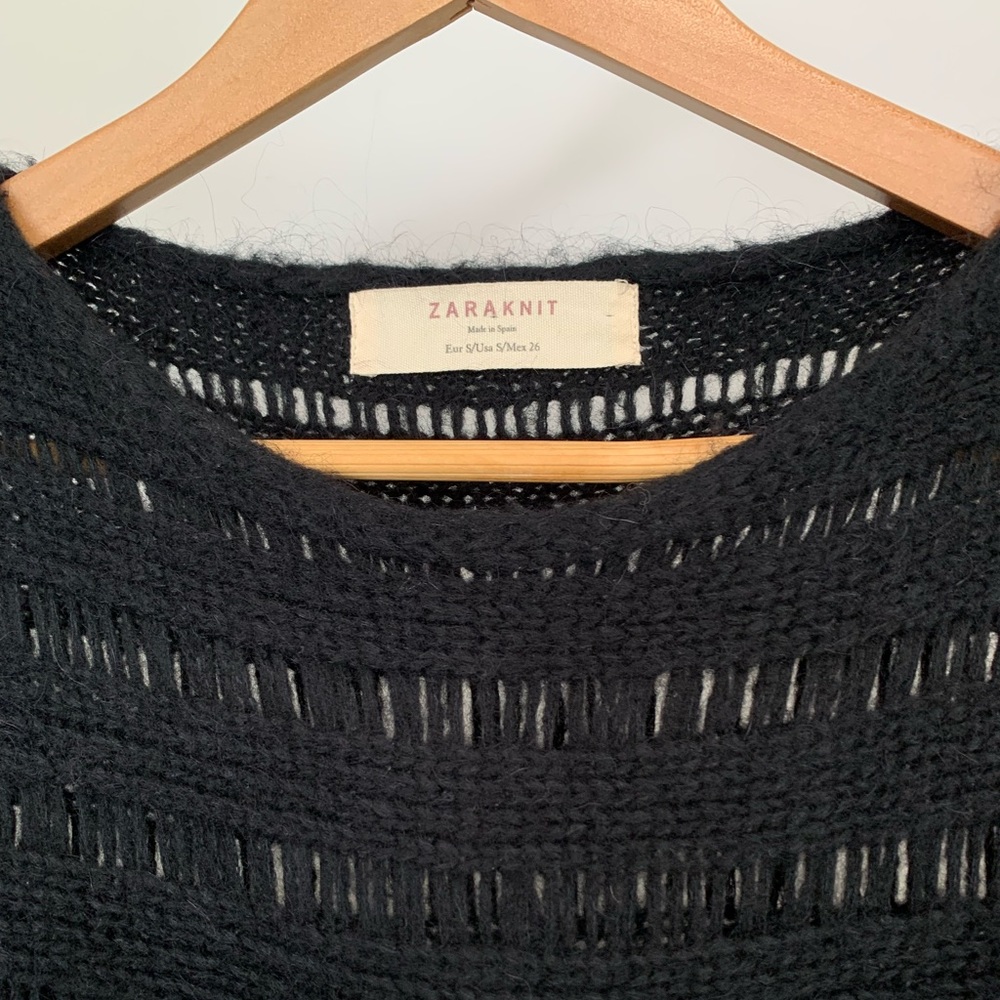 Zaraknit mohair blend open knit sweater, bateau neckline. Made in Spain.